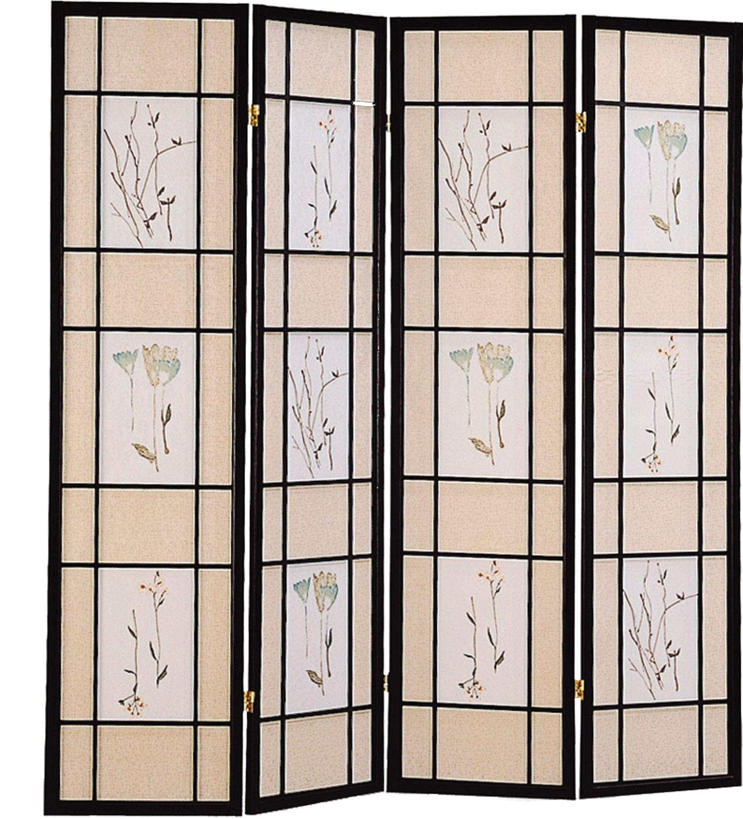 Coaster Folding Screens Four Panel Folding Floor Screen with Floral